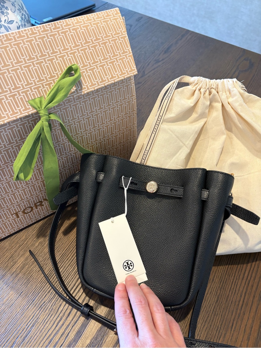 Tory Burch Black Pebbled Leather small Romy Crossbody with Adjustable Strap - Picture 3 of 14
